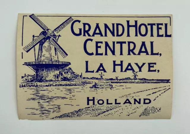 ORIGINAL VINTAGE LUGGAGE Label / Sticker Grand Hotel Central La Haye ...