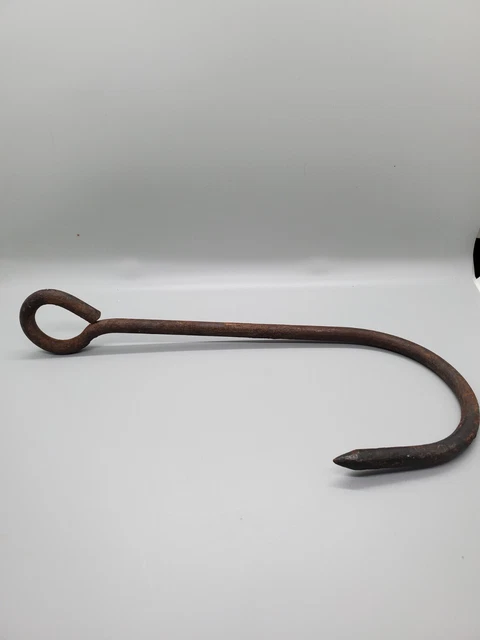 Large antique hand forged wrought iron eye hook barn wall farm pulley primitive