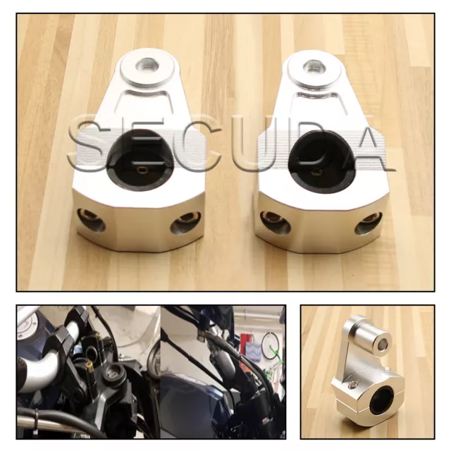 7/8" 22mm HandleBar Fat Bar Mount Clamps Riser For BMW R1200GS F800GS Silver