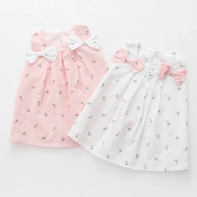 Toddler Kid Baby Girls Solid Bow Print Floral Suspender Princess Party  Dress