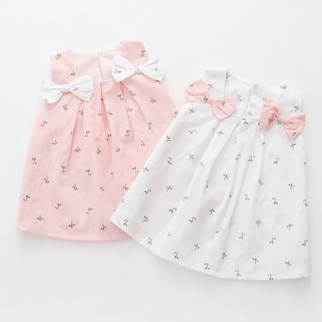 Toddler Kid Baby Girls Solid Bow Print Floral Suspender Princess Party  Dress