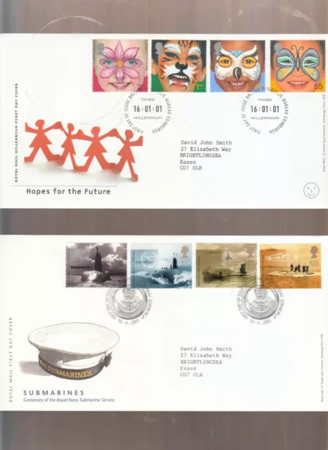 GB 2001 ROYAL MAIL FIRST DAY COVERS ISSUED THAT YEAR + M/SHEETS fdc