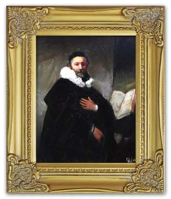 Grand Meister-32x27cm-Ölgemälde Peint à la Main Toile avec Cadre Tableau G01439