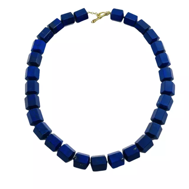18k Yellow Gold Lapis Lazuli Hexagonal Tube Bead Toggle Necklace 18"