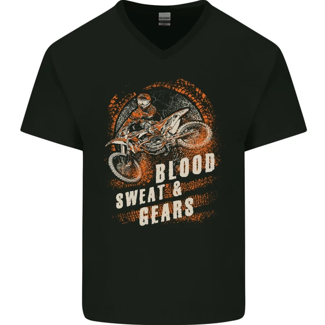 T-shirt da uomo scollo a V cotone Blood Sweat and Gears motocross