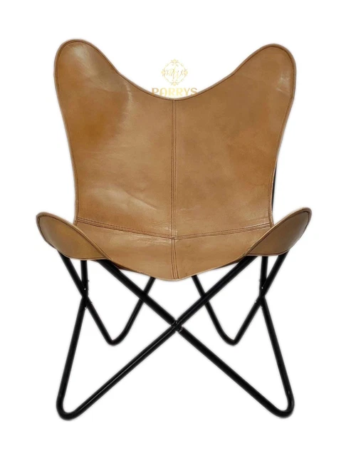 Chaise Papillon En Fer Et Cuir Buffalo - Marron - Pliable - Parrys Leather World