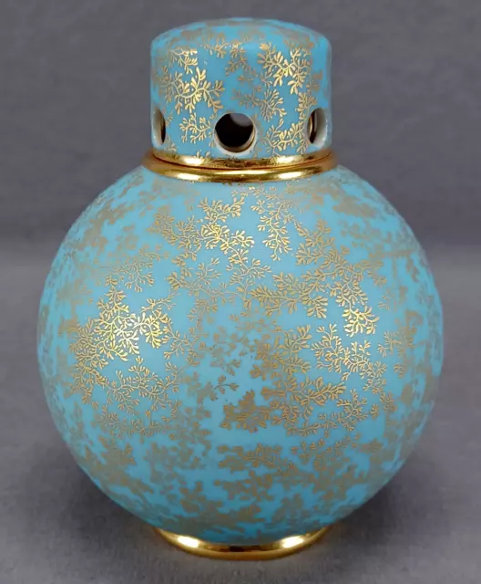 Royal Worcester Gold Gilt Fern Leaves & Blue Ground Potpourri Jar Urn / Vase