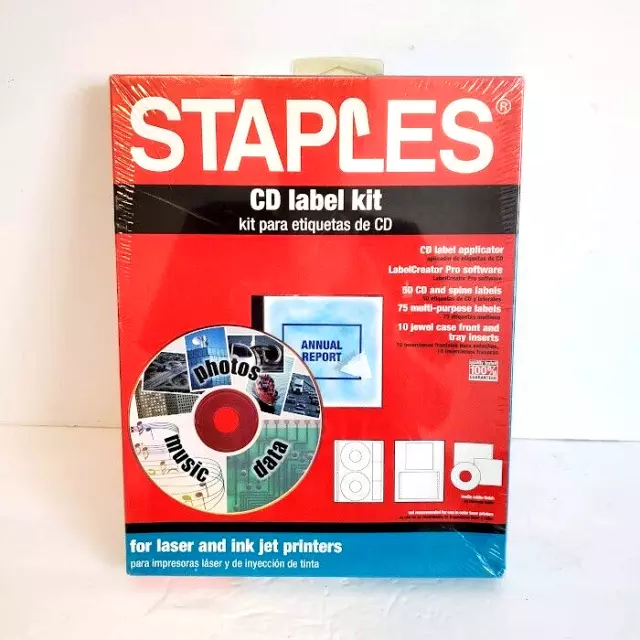 Staples CD Compact Disc Blank Label Kit Laser and Ink Jet Printer 32956 New