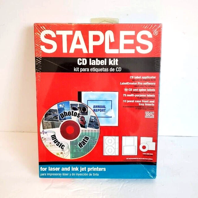 Staples CD Compact Disc Blank Label Kit Laser and Ink Jet Printer 32956 New