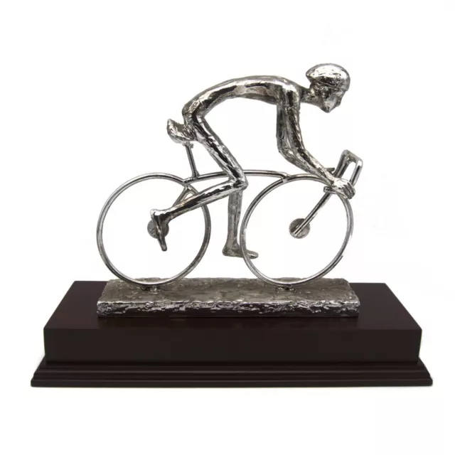 Personalised Large Chrome Plated Cycling Bike Racing Trophy Award on Wooden Base