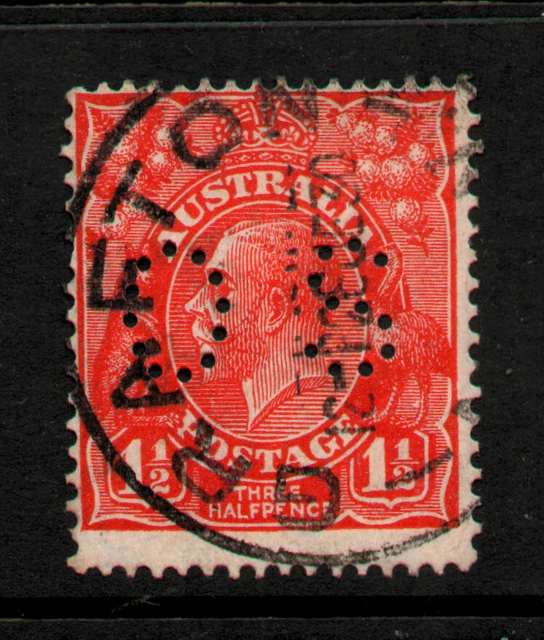 USED HISTORIC PERFIN 11/2d " KING GEORGE V - OS " AUSTRALIA 1913-36