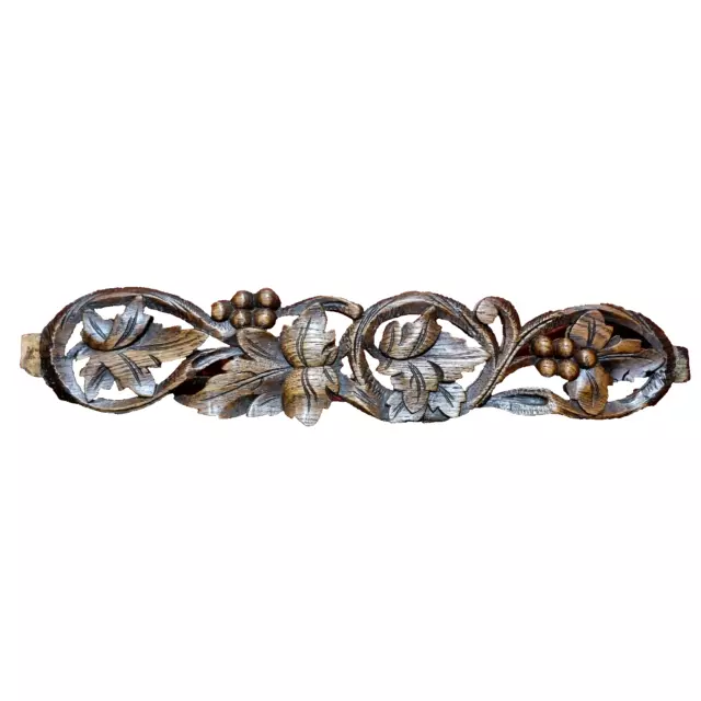 Scroll leaf berry wood carving pediment - Antique French architectural salvage .