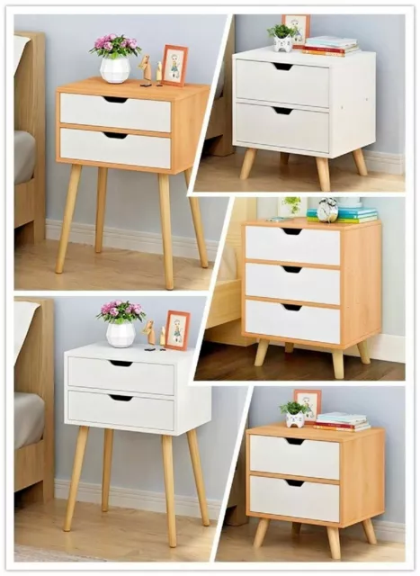 Wooden Bedside Table Drawers Nightstand Unit Cabinet Storage Bedside Table