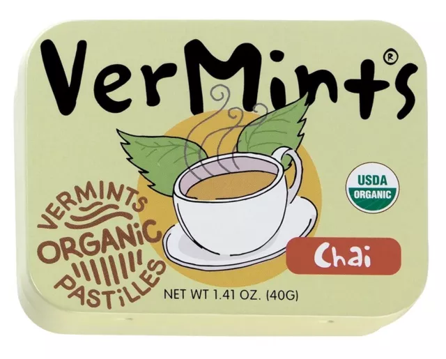 VerMints Organic Chai Pastilles, 1.41oz Tins (Pack of 6), Light Green,Free Post 2