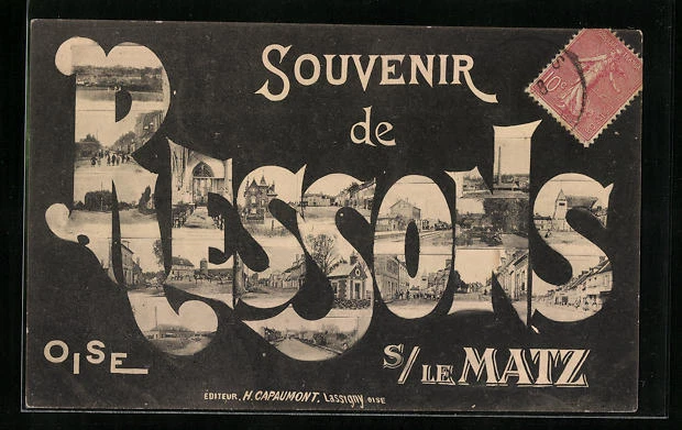CPA Ressons s le Matz, des passants auf der Strasse, Hôtel de Ville, l'Église,