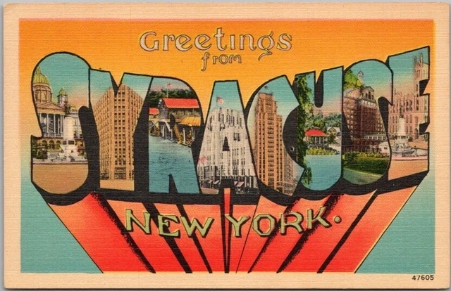 Vintage 1940s SYRACUSE New York Large Letter Postcard - Metropolitan Linen