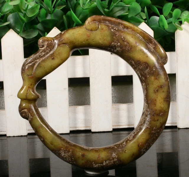 Unique China Hongshan Culture Old Jade Hand Carving Dragon Hook Bracelet Bangle