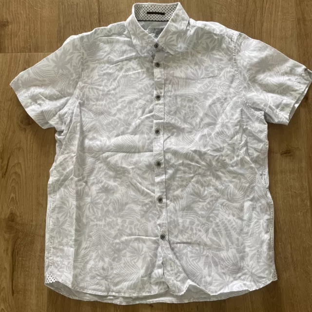 Ted Baker Mens Shirt Hawaiian Style Floral White & Grey Size 4 Large Button Up