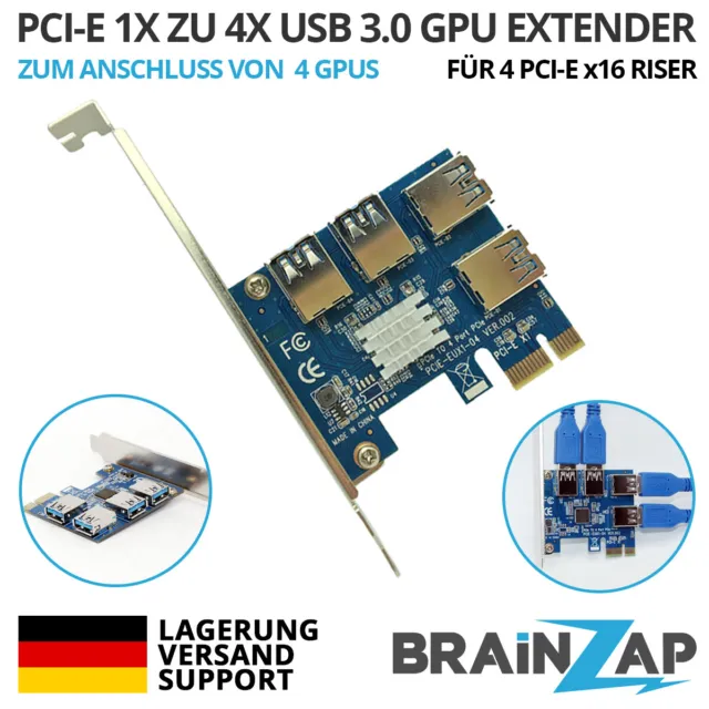 PCI-E PCIe Express Riser Karte Adapter x1 4-Port x16 USB 3.0 Mining GPU Extender