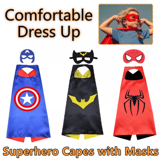 Superhero Cape Mask Super Hero Boy Girl Halloween Party Costume Teen Child Size