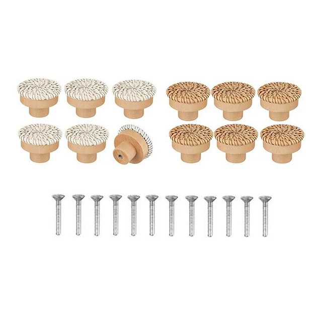 12 piezas Boho ratán cómoda botones redondos de cajón hechos a mano S5Y6