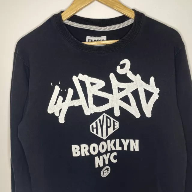 FABRIC Mens Graphic Sweatshirt "Tag Hype NYC" Jumper Medium Black 100% Cotton 2