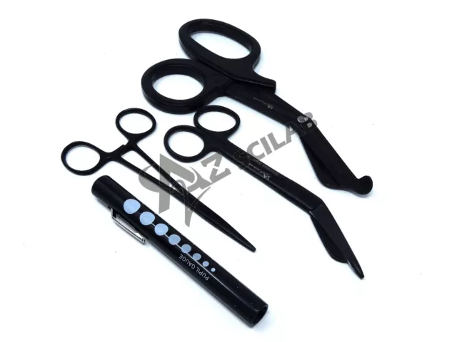 Black EMT/ Paramedic Tools Medical Bandage Scissors Shears Penlight Hemostat New