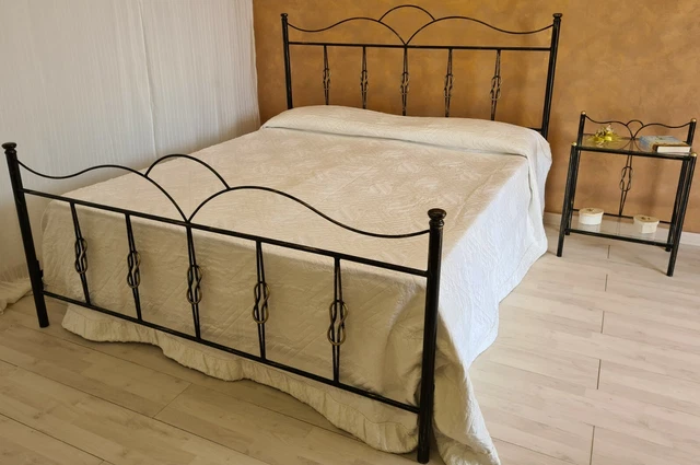 Letto Matrimoniale In Ferro Battuto Modello Lancia - Nero Con Sfumature Oro, Made In Italy - Foto 9