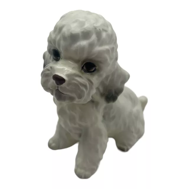 VTG Sitting Poodle Figurine Napco White Ceramic Porcelain Dog 9051 3.75" Tall