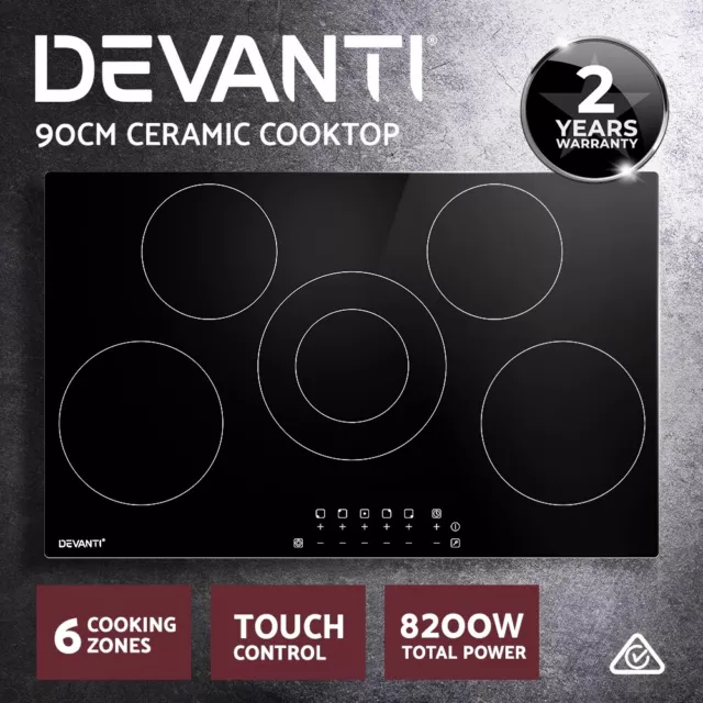 Devanti Ceramic Cooktop 90cm Electric Cook Top 5 Burner Stove Touch Control