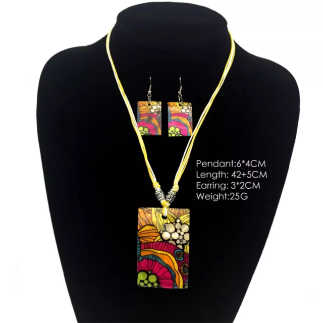 Statement Ear Dangle Statement Pendant Ethnic Necklace Earrings Set 3