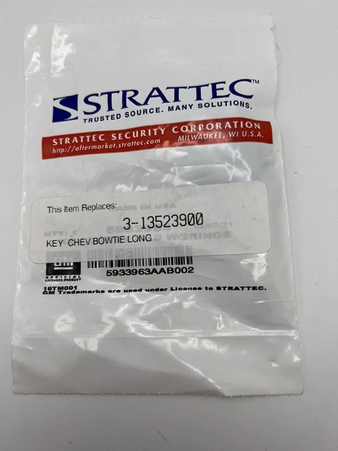 Chevrolet Transponder Key Strattec 5933963 B119 W/ Chevrolet Logo GM 13523900