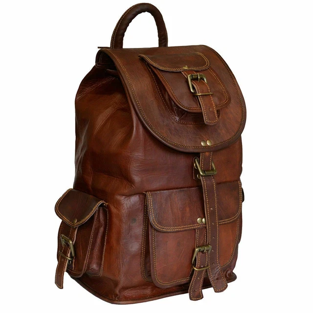 Sac à dos en cuir véritable fait main sac à dos sac de voyage pour hommes et femmes 2