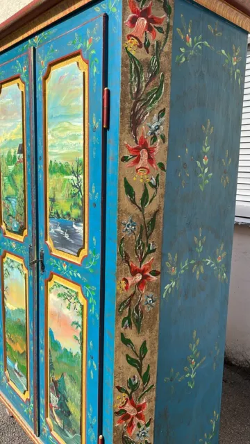Divine Rare Antique Alpine Decorative Art Armoire Cupboard Storage Country House 3