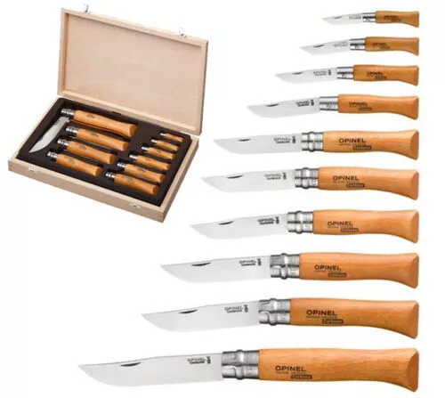 Opinel Carbone o. Inox  2-12 oder Komplett-Set im Schmuckkasten No 02 - 10 u. 12