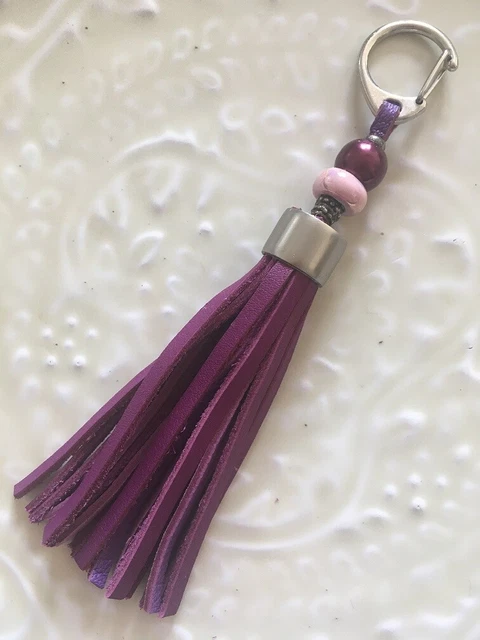 Porte Clé En Cuir Pompon - Paon - Little marmaille