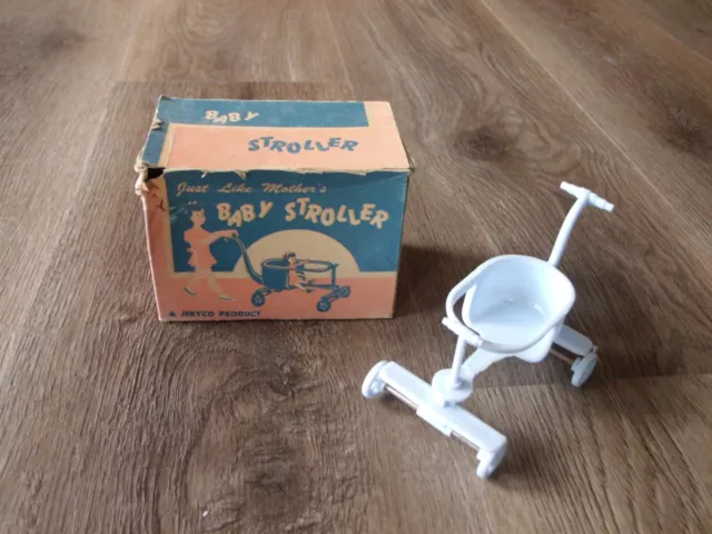 Vintage Plastic Jeryco Blue Baby Stroller Toy 2 1/2 Inch Tall In Original Box