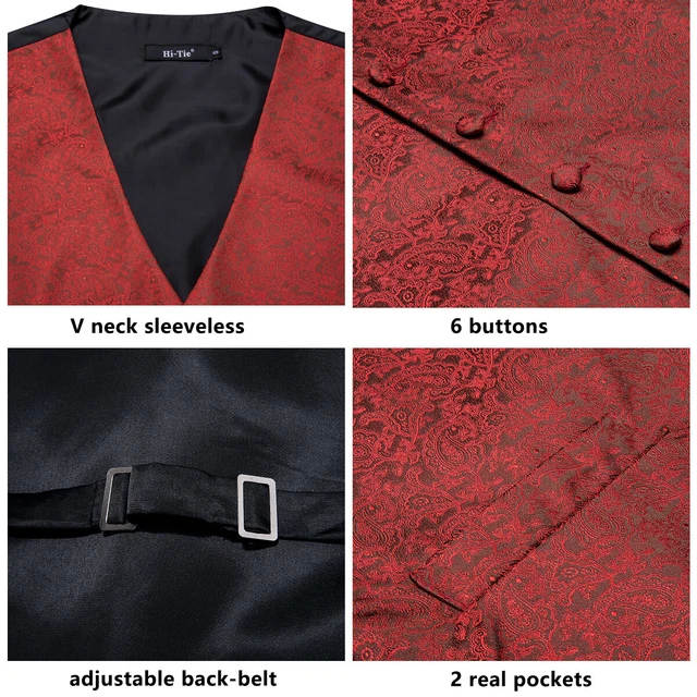 Mens Paisley Waistcoat Casual Wedding Vest Silk Tie Set Casual Formal Tops Suit 6