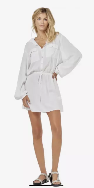 NEW L Space Swim Cover Amelia Tunic Shirt Dress, White Size XS