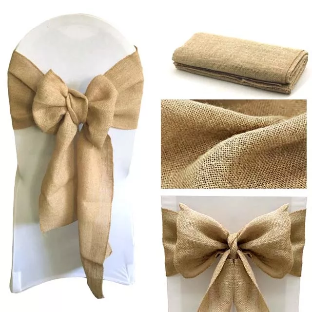 100 NATURAL Burlap Jute Hessian Chair Sash Bow Sashes Wedding Event Venue Decor