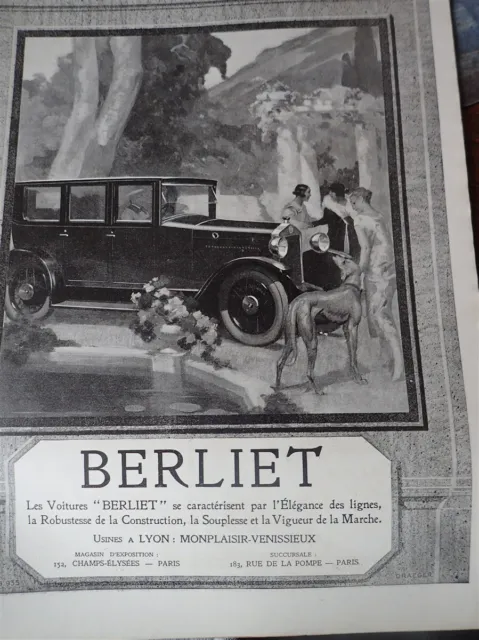 BERLIET automobile A publicité papier ILLUSTRATION 1924 col