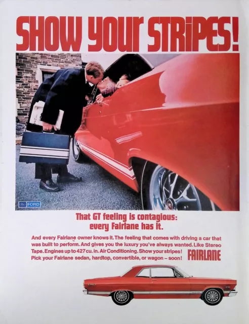 Print Ad 1967 Red Ford Fairlane GT Man Briefcase New York Times Kissing Family