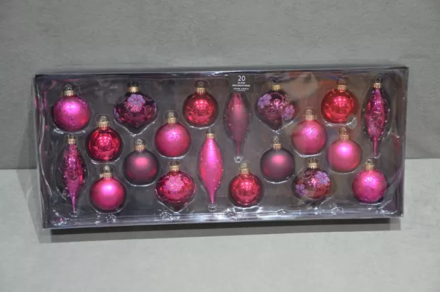 20x John Lewis Forest Pink Glass Christmas Tree Decorations Baubles Ornaments