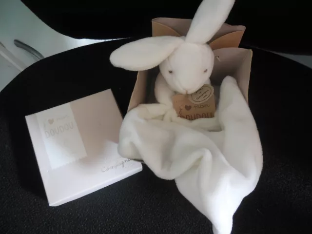 DOUDOU ET COMPAGNIE lapin mouchoir j'aime mon doudou blanc