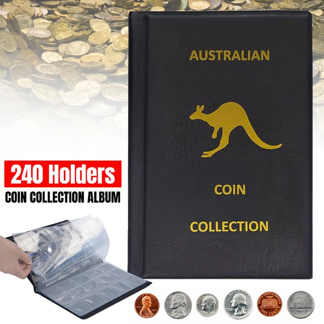 Coin Album - 240 Coin Collection Folder Book holders Coins Black/Gold Australian