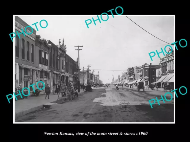 OLD LARGE HISTORIC PHOTO OF NEWTON KANSAS VIEW OF THE MAIN St & STORES c1900