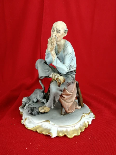 Figurine Ancienne Capodimonte Par Sandro Maggioni – Fille Et Chat – Rare