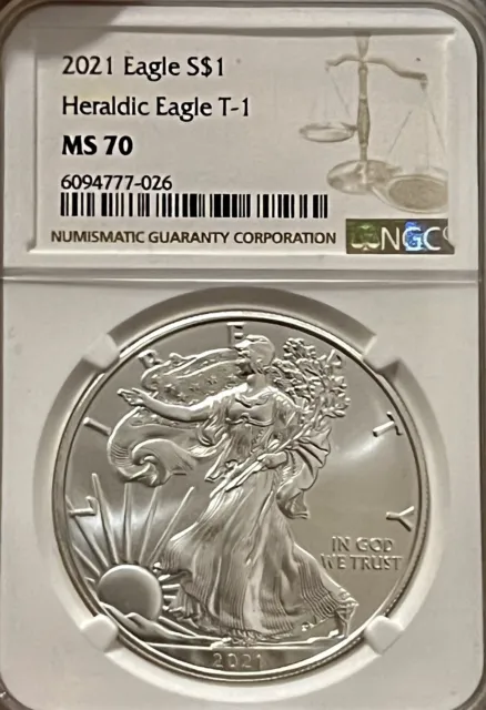 2021 American Silver Eagle 1 oz $1 NGC- MS70 Final Production T-1
