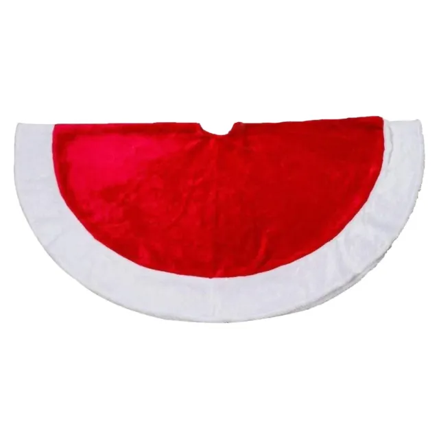 Christmas Tree Skirt 100cm Deluxe Red Velour with White Trim
