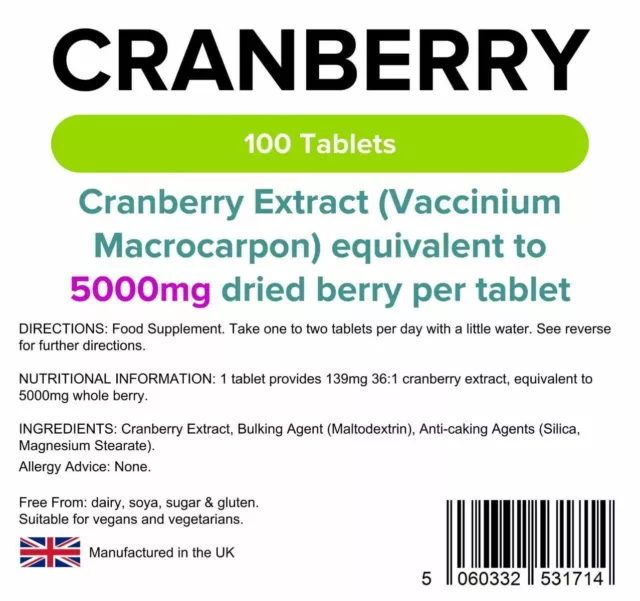 **Lindens Cranberry JUICE 5000mg Tablets (100) Cystitis URINARY Health 3